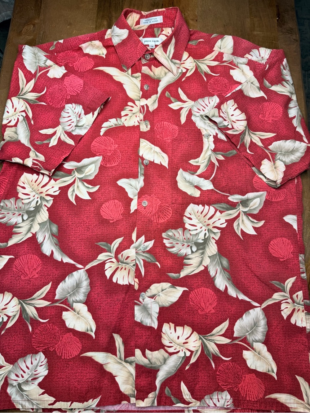 Vintage Pierre Cardin Red Tropical Print Short-Sleeve Shirt